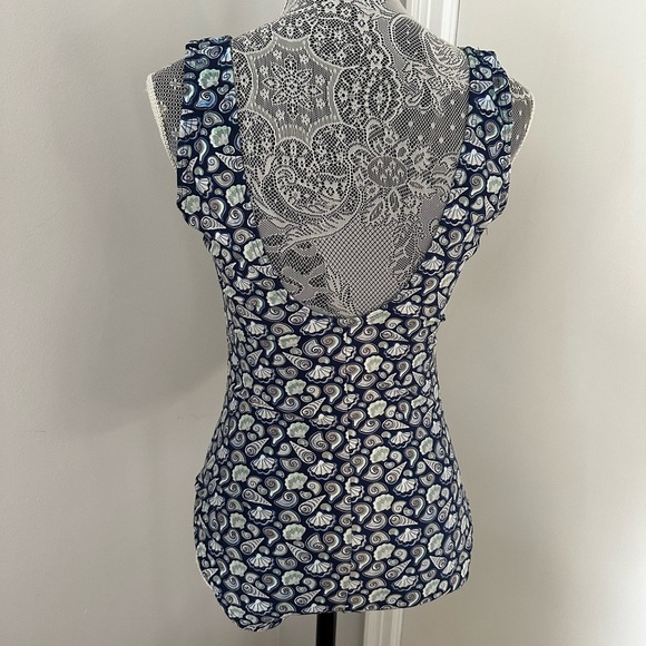 NWOT Island Pearls Women’s 12 Blue Seashell One Piece Ruched Front Bathing Suit. - Picture 2 of 16